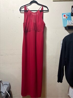 Michaelangelo Red Beaded Halter Maxi Dress